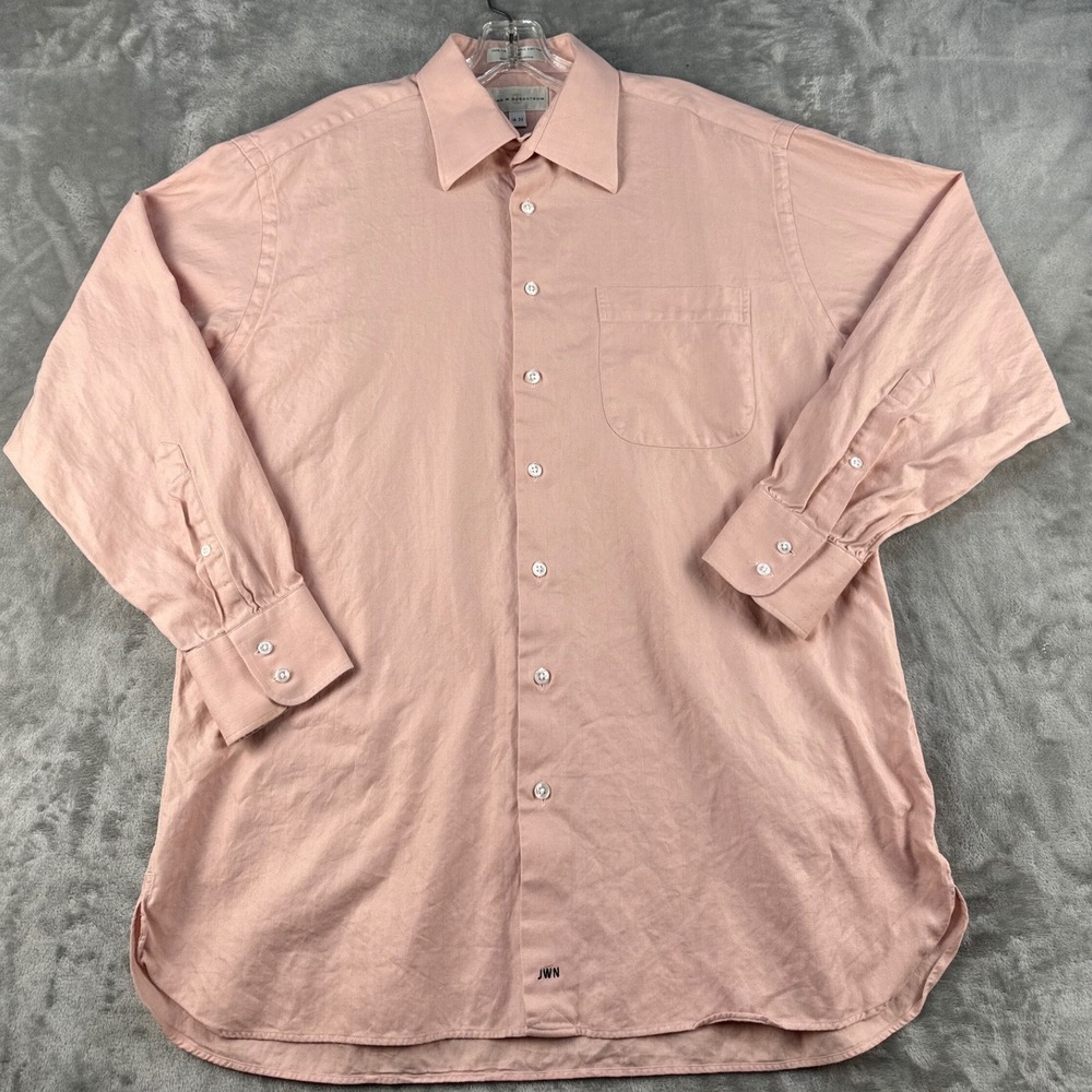 John W. Nordstrom Dress Shirt Mens 16-33 Twill Pink Herringbone EUC